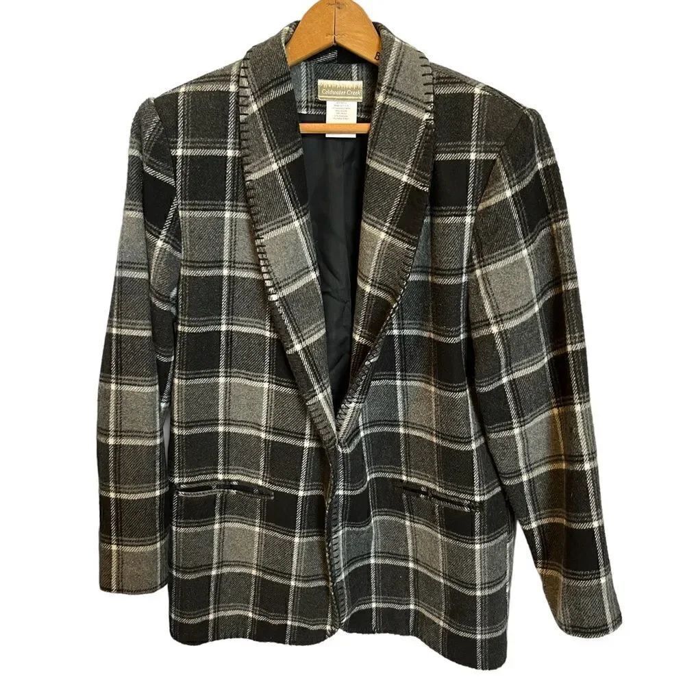 ColdwaterโCreekโWomen'sย BlazerโSmallโBlackโandโGrayโPlaid